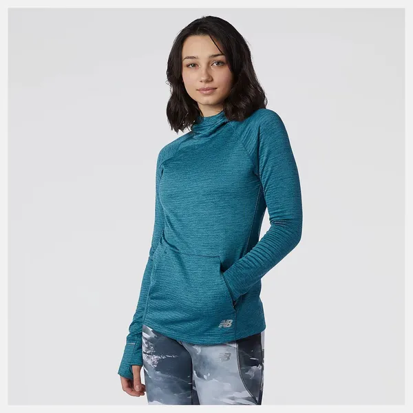 NEW BALANCE W'S HEAT HOODIE MOUNTAIN TEAL HEATHER